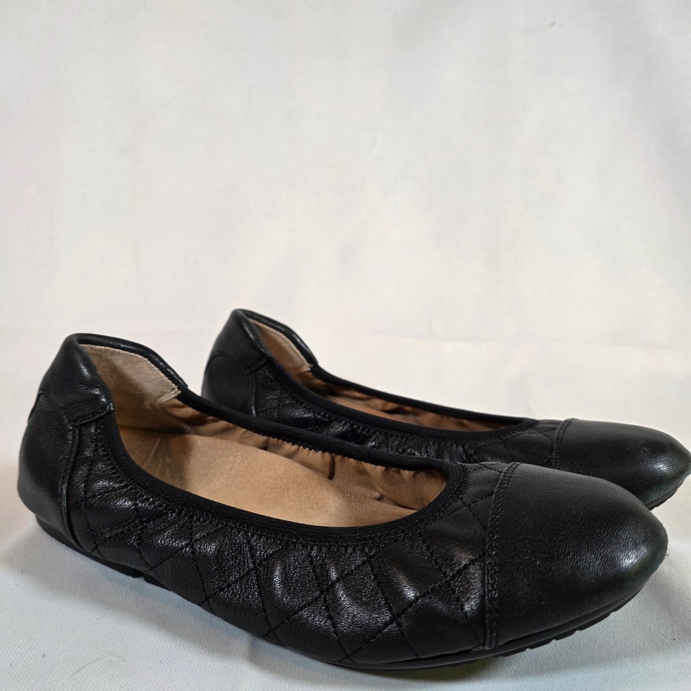 Vionic Ava Black Leather Quilted Cap Toe Ballet Flats Womens 8.5 Minimalist